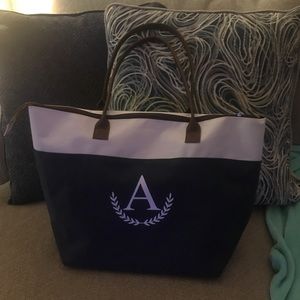 Navy Canvas Monogram Tote Bag